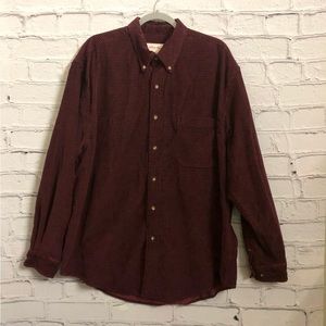 Eddie Bauer Checkered Burgundy Black Corduroy Button Up Shirt Sz Large Mens Vtg